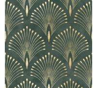 HelloWall Vintage Papel Pintado Verde y Dorado Salon Muebles 40cmx200cm | Geométrico Papel Pintado con Motivos Verde Oscuro Pavo Real Vinilo Adhesivo Pared Decorativo Papel para Pared Dormitorio
