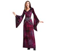 Helloween 2025 - Vestido de cosplay de Halloween para mujer, vestido de noche de encaje gótico, disfraz de juego de rol medieval para hombre (rojo, talla M)