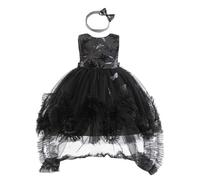 Helloween 2025 - Vestidos de fiesta de dama de honor para bodas, fiestas y desfiles para niños, vestidos formales para desfiles, color verde azulado, Negro, 6-7 años