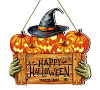 Helloween Decor - Letrero de bienvenida de Halloween, puerta delantera, pared colgante con calabazas, 11.7 x 4.3 pulgadas y 11 x 6 pulgadas, madera conectada, perfecto para el hogar, papel de Navidad