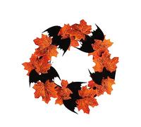 Helloween - Decoración de Halloween para Halloween, corona de hojas de arce realista para colgar en la pared, decoración de murciélago, guirnalda para puerta, adorno para hombre ira, decoraciones