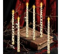 Helloween - Juego de 6 velas LED sin llama, decoración de Halloween, velas LED con fantasma, calabaza, murciélago, 2 x 27,5 cm, decoración de mesa Helloween, velas LED parpadeantes para fiestas