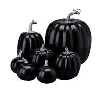 Helloween - Patrón de decoración con 7 calabazas sintéticas, color negro, decoración de otoño, jardín, jardín, exterior, color negro, talla única