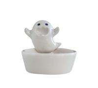 Helloween - Portavelas de cerámica para Halloween, lindas figuritas de mesa, decoración de Halloween para interiores, fiestas, hogar, adorno de copo de nieve blanco (blanco, 8 x 8 x 9 cm)