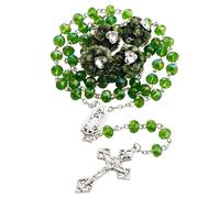 HELLOWIN Collar de rosario católico de Guadalupe con cuentas grandes de cristal de 8 mm para mujer, en bolsa de terciopelo, Regular Size, Cristal, Sin piedra preciosa