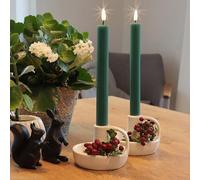 hellum 151855 151855 - Velas LED (2 unidades, funciona con pilas, color verde oscuro, con función de temporizador, mando a distancia, llama parpadeante, con temporizador, 24,5 x 2,2 cm)