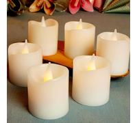 hellum 152760 - Juego de 6 velas LED de cera (5 x 5 cm, funciona con pilas, 6 x CR2032, incluye decoración navideña, velas de cera con ledes de luz blanca cálida)