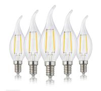 Hellum 207309 Bombilla LED, Bombilla Vela con Efecto Llama, casquillo E14, luz blanca cálida, 250 lúmenes, 2 W, equivalente a 25 W, 2700 K, paquete de 5