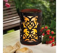Hellum 300277 Farol Deco Ornamento Metal c. Vela LED Amarillo Luz de Viento Portavelas Exterior