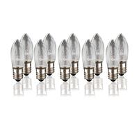 hellum 950021 - Velas de repuesto (filamento, 8 V, 3 W, para guirnaldas de luces y arcos, 10 unidades, E10 (10 mm de diámetro), apto para 30 quemadores, 22 lúmenes, para interior