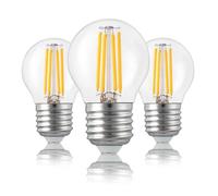 Hellum Bombilla LED E27 Drop, Iluminación e27 4,5 W, bombilla LED transparente, 470 lúmenes blanco cálido, juego de 3 bombillas, bombilla incandescente blanco cálido, 220421
