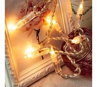 Hellum Cadena de luces interior, 20 bombillas, claras y cálidas, 1,35 m, cable transparente con interruptor y enchufe para Navidad