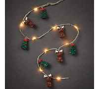 Hellum Cadena de luces LED con perlas de agua, figuras de árbol de Navidad y reno, 20 LEDs blancos cálidos, 90 cm de longitud, cable plata, para interiores, alimentada por baterías (3AA) 524260