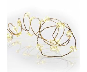 Hellum cadena de luces LED de cobre, estrellas, 20 LEDs blanco cálido, 105 cm de longitud de luz, cable plateado, para interiores, funciona con batería (2AA), 570830