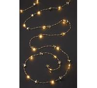 Hellum cadena de luces LED perlas de taupe, estrellas doradas, 20 LEDs blanco cálido, 190 cm de longitud de luz, cable de color plata y dorado, para interiores, funciona con batería (3AA), 521597