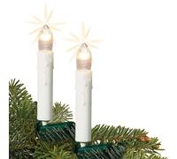Hellum cadena de luces para árbol de Navidad, 10 velas blancas con efecto de gota de cera y clip, interior, 3,9 m iluminadas, cadena de luces para árbol de Navidad, cable verde, <59 lm 611014