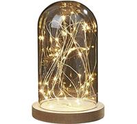 hellum campana de cristal con base de madera y cúpula desmontable, 30 LED blanco cálido, a pilas con temporizador, 12,5 × 19,5 cm, decoración San Valentín, personalizable, 523713