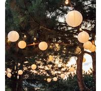 Hellum Farolillo LED exterior con mando a distancia, resistente a la intemperie con luz de té impermeable, 12x30 cm, pantalla de nailon blanco con luz blanca cálida, LED, fiesta, boda 52451