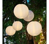 Hellum Farolillos LED exteriores resistentes a la intemperie, 5 x LED para farolillos con mando a distancia, 5 farolillos blancos de 30 cm, farolillos de luz blanca, farolillos para bodas, decoración…
