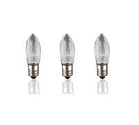 Hellum Juego de 3 velas de repuesto para guirnalda de luces con 7 quemadores, iluminación interior y exterior, blanco cálido [Transparente / 3 piezas -E10 / 7 BS / 34 V / 3 W]