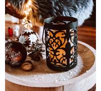 hellum Lámpara LED con vela LED, de metal con ornamentos, lámpara para velas con batería (2xAA, no incluida) negro con asa, decoración interior 10x15cm 150926