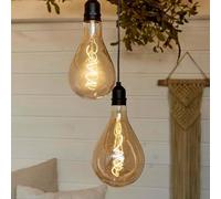 Hellum LED lámpara colgante de exterior, bombilla con mando a distancia juego de 2, bombilla dorada con pila, lámpara colgante retro regulable con temporizador y pila A100 Ø10x20cm 151367