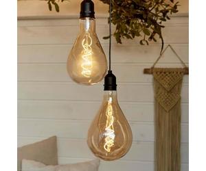 Hellum LED lámpara colgante de exterior, bombilla con mando a distancia juego de 2, bombilla dorada con pila, lámpara colgante retro regulable con temporizador y pila A100 Ø10x20cm 151367