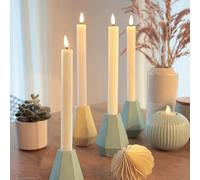 hellum Velas LED 4 unidades, con temporizador, llama parpadeante, mando a distancia, función de temporizador, funciona con pilas, 24,5 x 2,2 cm 525236