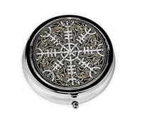 Helm of Awe - Pastillero de metal, redondo, organizador de medicamentos, contenedor de pastillas