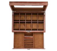 HELMDY Caja de reloj de cuero con cajón-10 ranuras de bloqueo para relojes de joyería para hombres, caja de reloj de lujo, organizador de exhibición de 2 niveles, caja de almacenamiento