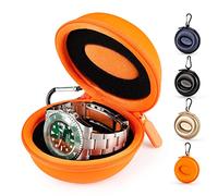 HELMDY Caja de Reloj, Portátil Caja Relojes Estuche de Viaje para Reloj, La Caja de Almacenamiento de Reloj con Cremallera, Con Mosquetón y Esponja, Adecuados para Todos Los Relojes 50 mm (Naranja)