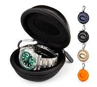 HELMDY Caja de Reloj, Portátil Caja Relojes Estuche de Viaje para Reloj, La Caja de Almacenamiento de Reloj con Cremallera, Con Mosquetón y Esponja, Adecuados para Todos Los Relojes 50 mm (Negro)