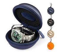 HELMDY Caja de Reloj,Portátil Caja Relojes Estuche de Viaje para Reloj,La Caja de Almacenamiento de Reloj con Cremallera,Con Mosquetón y Esponja,Adecuados para Todos Los Relojes Hasta 50 mm (Azul)