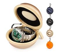 HELMDY Caja de Reloj, Portátil Caja Relojes Estuche de Viaje para Reloj, La Caja de Almacenamiento de Reloj con Cremallera, Con Mosquetón y Esponja, Adecuados para Todos Los Relojes 50 mm (Dorado)