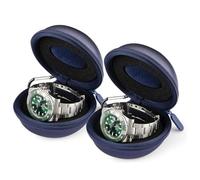 HELMDY Caja de Viaje para Relojes con Cremallera, Mosquetón y Esponja - Portátil y Redonda, Se Adapta a Todos los Relojes de Menos de 50 mm (Azul-2 Piezas)