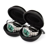 HELMDY Caja de Viaje para Relojes Con Cremallera, Mosquetón y Esponja - Portátil y Redonda, Se Adapta a Todos los Relojes de Menos de 50 mm (Negro-2 Piezas)