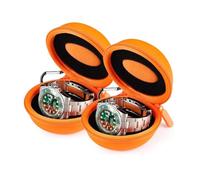 HELMDY Caja de Viaje para Relojes con Cremallera, Mosquetón y Esponja - Portátil y Redonda, Se Adapta a Todos los Relojes de Menos de 50 mm (Naranja-2 Piezas)