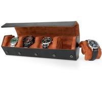 HELMDY Caja Hexagonal para 4 Relojes de Hombre, Rollo de Reloj para 4 Relojes, Almacenaje para 4 Reloje, Caja Portátil de Viaje para Reloje de Cuero de PU (Negro/Marrón)