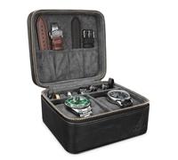 HELMDY Estuche de Viaje para 2 Relojes, Organizador portátil para Correa de Reloj, Anillo, Gemelos, Caja de Reloj Organizador de Cuero PU con Cremallera para Todos los Relojes de Hasta 50mm (Negro)