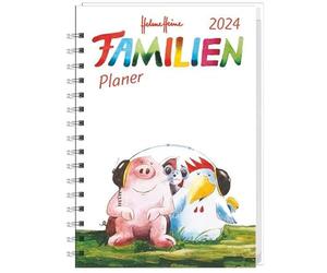 Helme Heine Familienplaner Buch A5 2024. Familienkalender mit 5 Spalten. Liebevoll illustrierter Buch-Kalender mit Einstecktasche und Schulferien. Terminplaner mit 160 Seiten.