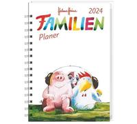 Helme Heine Familienplaner Buch A6 2024. Familienkalender mit 4 Spalten. Liebevoll illustrierter Buch-Kalender mit Einstecktasche und Schulferien. Terminplaner mit 160 Seiten.