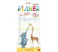 Helme Heine: Planer für zwei 2026: Wandkalender 2026 zum Eintragen mit Schulferien und 3-Monats-Vorschau. Partnerkalender 2026 mit den tierischen drei Freunden von Mullewapp im Format 16 x 34,7 cm