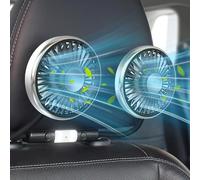 Helmsyde Ventilador de Coche para asiento trasero, Ventilador USB de Doble Cabeza para Coche, 5V 2A ventilador de refrigeración para coche, 3 velocidades 360 grados con luz para SUV RV camión
