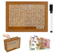 HELOVGE Hucha de Madera, Hucha con Contador, Hucha con Metas de Ahorro, Hucha con bolígrafo borrable, Hucha de Madera Retro, Huchas para Adultos y Niños, para Decorar,AhorrarDinero,Regalo(10000€)