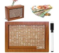 HELOVGE Hucha de madera, hucha retro, hucha con marcador, caja de ahorro, reutilizable con objetivo de ahorro y números para marcar, ayuda a los niños a ahorrar el hábito