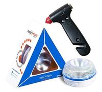HELP FLASH SMART - luz Emergencia AUTÓNOMA preseñalización de Peligro y Linterna, homologada, normativa DGT, V16, activación AUTOMÁTICA + Martillo rompeventanas y Cortador de cinturón de Seguridad, amarillo auto