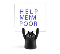 Help Me I Am Poor Art Deco Fashion Memo Holder Cartoon Black Cat Stand Decoración