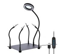 Helping Hands - Herramienta de estación de soldadura con lupa 6X, luz LED regulable que puede ajustar el brillo y el color, soporte de tercera mano con base de metal y 4 brazos flexibles para