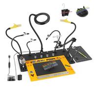 Helping Hands - Herramientas de tercera mano con lámpara de aumento LED 5X 10X, soporte para pistola de aire caliente de 360°, soporte de alambre de soldadura, brazos de metal flexibles, base