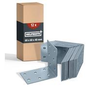 HELPMATE - 12 piezas escuadras perforadas 60x60x40 mm - conector angular galvanizado electrolíticamente & pasivado azul - conector para madera con excelente protección anticorrosión